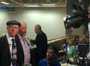 In the spotlight: Michael and Danny Healy-Rae get ready to face the TV cameras at the count centre in Killarney tonight